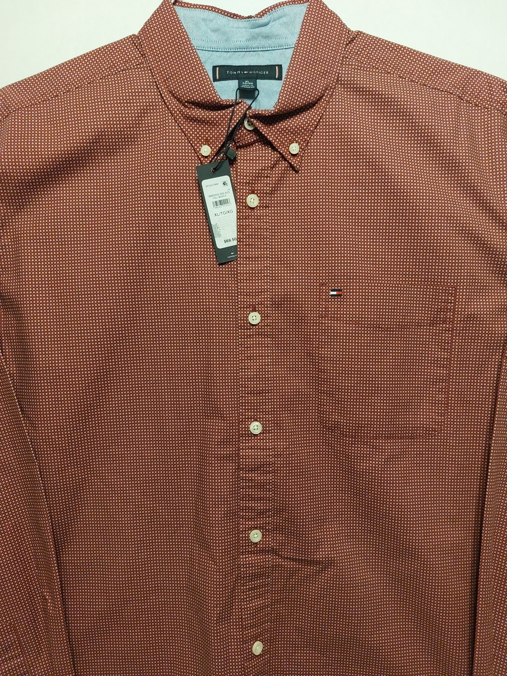 Tommy Hilfiger Men’s Red Micro-Print Button-Down Shirt